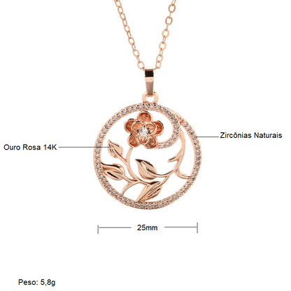 Colar Estilo Flores Vazadas com Acabamento em Ouro Rosé 14K Cravejado de Zircônias