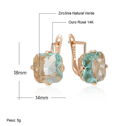 Par de Brincos Minimalistas com Pedra Quadrada de Zircônia e Acabamento em Ouro Rosé 14K