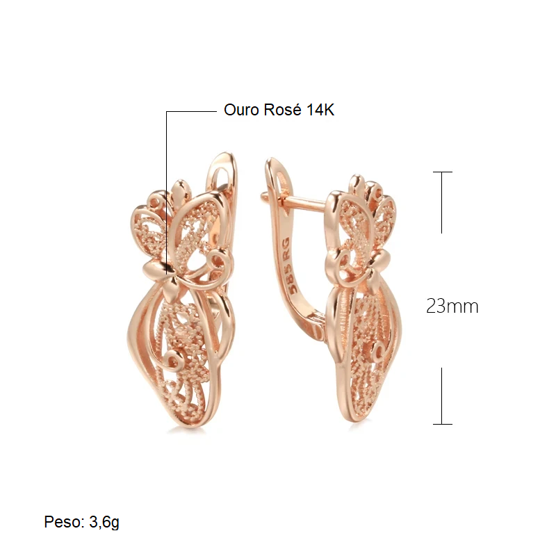 Par de Brincos Vintage de Flores Oco com Acabamento em Ouro Rosé 14K