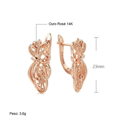 Par de Brincos Vintage de Flores Oco com Acabamento em Ouro Rosé 14K