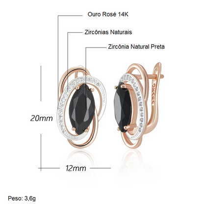 Par de Brincos Geométricos Circulares com Zircônia em Formato Navete e Acabamento em Ouro Rosé 14K