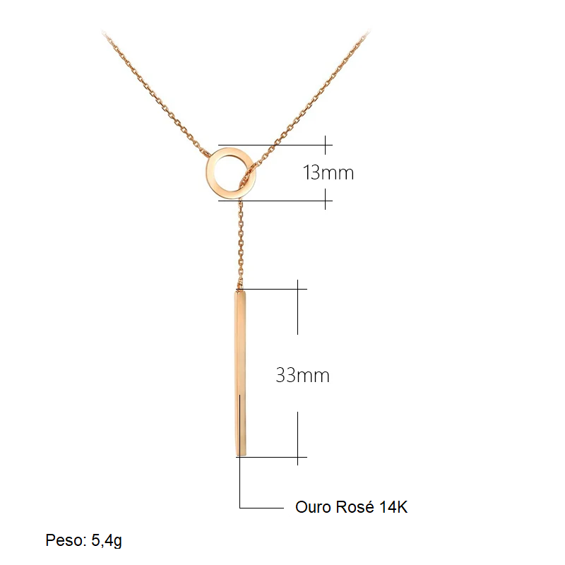 Colar Geométrico Minimalista com Fecho de Bastão e Acabamento em Ouro Rosé 14K