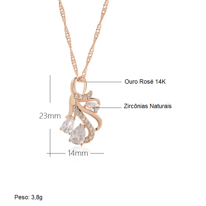 Colar Elegante com Design de Linhas Curvas e Acabamento em Ouro Rosé 14K Cravejado de Zircônias