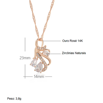 Colar Elegante com Design de Linhas Curvas e Acabamento em Ouro Rosé 14K Cravejado de Zircônias