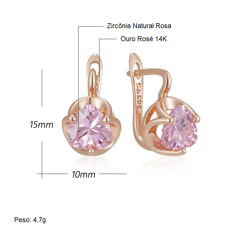 Par de Brincos Geométricos com Acabamento em Ouro Rosé 14K e Zircônia Central