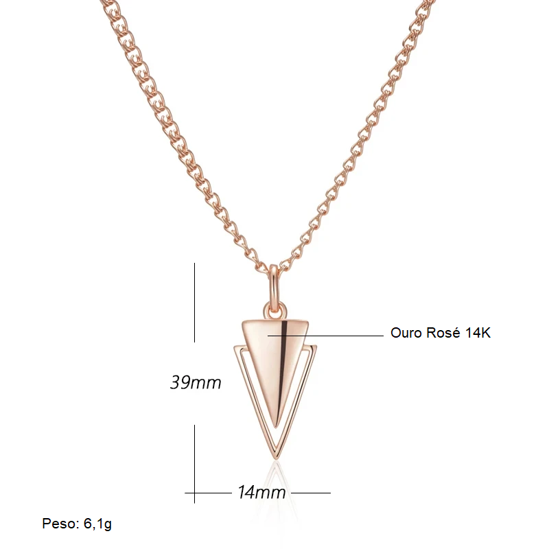 Colar Geométrico Minimalista com Acabamento em Ouro Rosé 14K Design Triangular