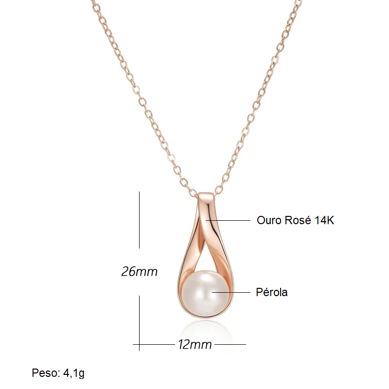 Colar Geométrico Minimalista com Pérola e Acabamento em Ouro Rosé 14K