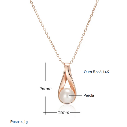 Colar Geométrico Minimalista com Pérola e Acabamento em Ouro Rosé 14K