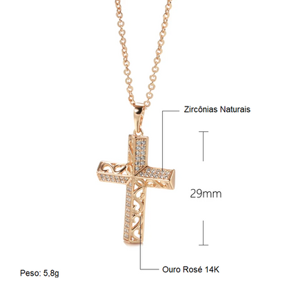 Colar de Crucifixo com Design Triangular Elevado e Acabamento em Ouro Rosé 14K