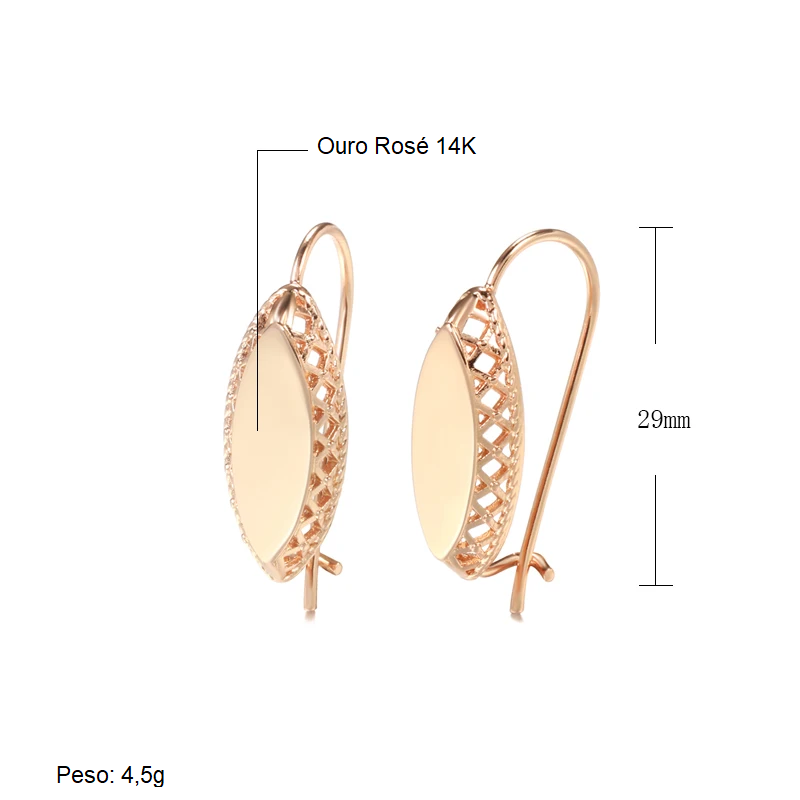 Par de Brincos Clássicos com Acabamento em Ouro Rosé 14K com Detalhes em Losango