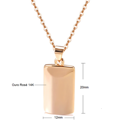 Colar Clássico Retangular com Acabamento em Ouro Rosé 14K Estilo Minimalista Texturizado