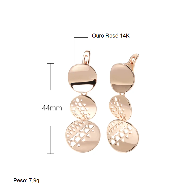 Par de Brincos Minimalistas com Design Geométrico Redondo e Acabamento em Ouro Rosé 14K