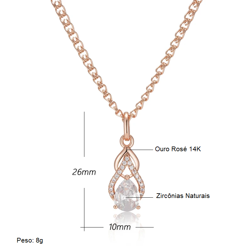 Colar Luxuoso de Gotas com Acabamento em Ouro Rosé 14K Cravejado de Zircônias