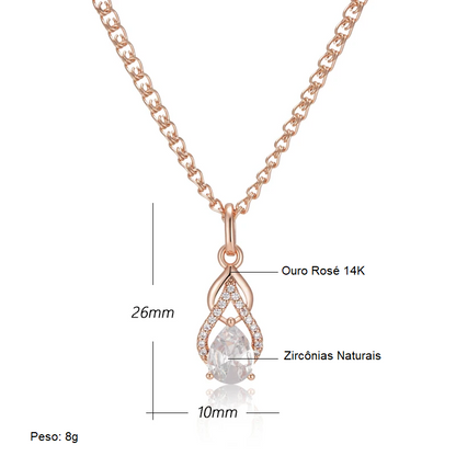 Colar Luxuoso de Gotas com Acabamento em Ouro Rosé 14K Cravejado de Zircônias