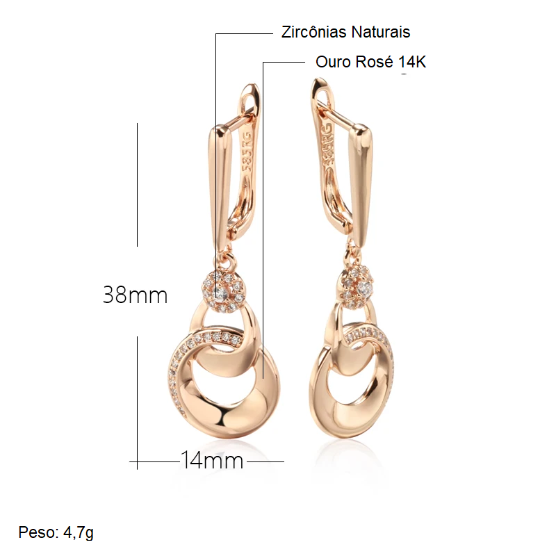 Par de Brincos Luxuosos de Argolas Cravejadas de Zircônias com Acabamento em Ouro Rosé 14K