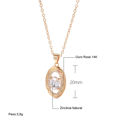 Colar Estilo Oval com Acabamento em Ouro Rosé 14K com Zircônia Natural