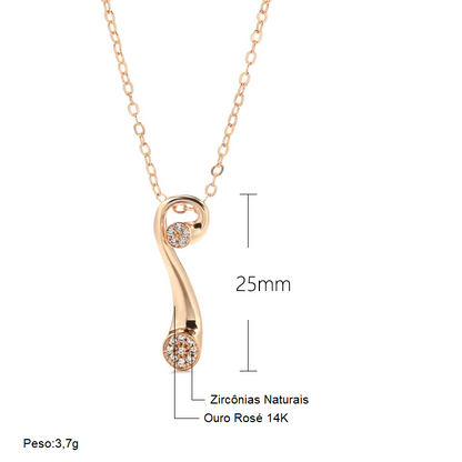 Colar Design Geométrico com Acabamento em Ouro Rosé 14K com Detalhes de Zircônia