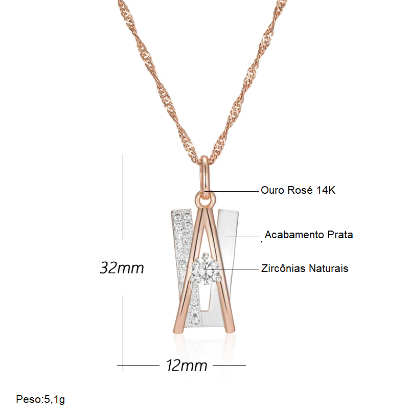 Colar Elegante Design Duplo com Acabamento em Ouro Rosé 14K Cravejado de Zircônias