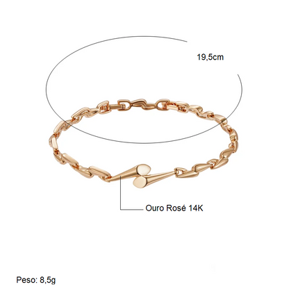 Pulseira Luxuosa de Correntes Entrelaçadas com Zircônias Naturais, Acabamento em Ouro Rosé 14K