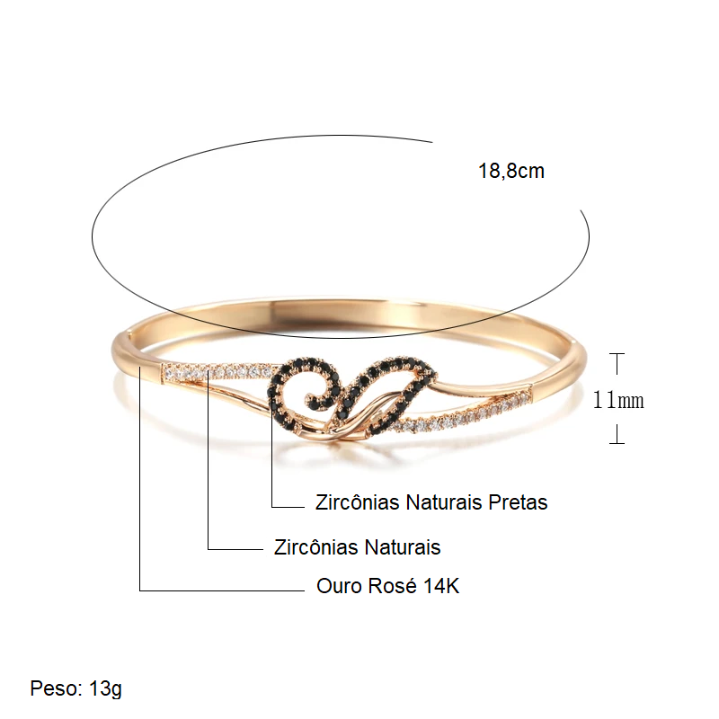 Pulseira Geométrica Delicada com Curvas e Traços Cravejados em Zircônias Naturais, Acabamento em Ouro Rosé 14K