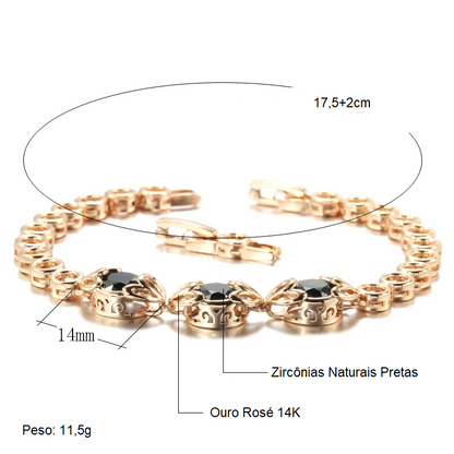 Pulseira Elegante com Correntes Redondas e Trio de Zircônias Centrais, Acabamento em Ouro Rosé 14K