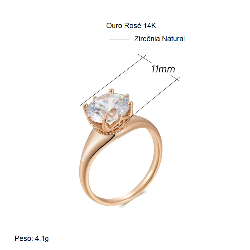 Anel Minimalista com Zircônia em Formato de Diamante e Acabamento em Ouro Rosé 14K