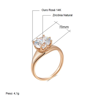 Anel Minimalista com Zircônia em Formato de Diamante e Acabamento em Ouro Rosé 14K