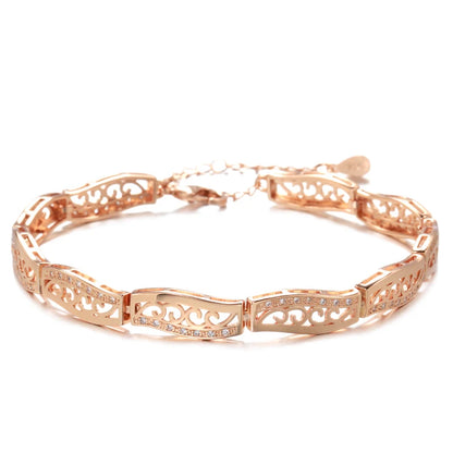 Pulseira Sofisticada com Arabescos Vazados e Zircônias Cravejadas, Acabamento em Ouro Rosé 14K