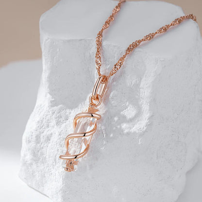 Colar Geométrico Espiral com Acabamento em Ouro Rosé 14K com Zircônia Central