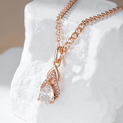 Colar Luxuoso de Gotas com Acabamento em Ouro Rosé 14K Cravejado de Zircônias