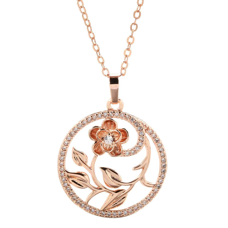 Colar Estilo Flores Vazadas com Acabamento em Ouro Rosé 14K Cravejado de Zircônias