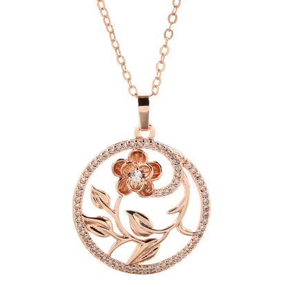 Colar Estilo Flores Vazadas com Acabamento em Ouro Rosé 14K Cravejado de Zircônias