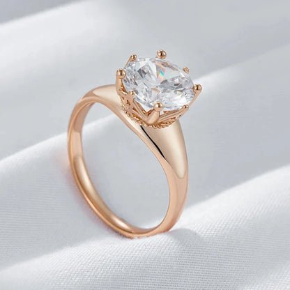 Anel Minimalista com Zircônia em Formato de Diamante e Acabamento em Ouro Rosé 14K