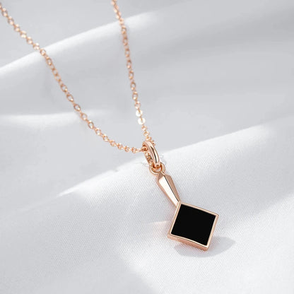 Colar Geométrico Minimalista com Pedra Preta e Acabamento em Ouro Rosé 14K