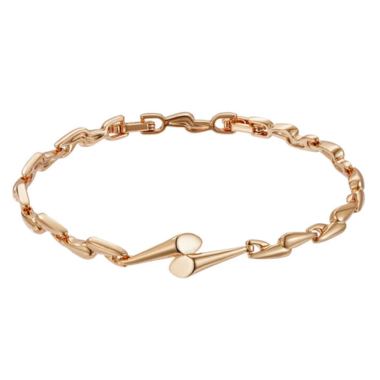 Pulseira Luxuosa de Correntes Entrelaçadas com Zircônias Naturais, Acabamento em Ouro Rosé 14K