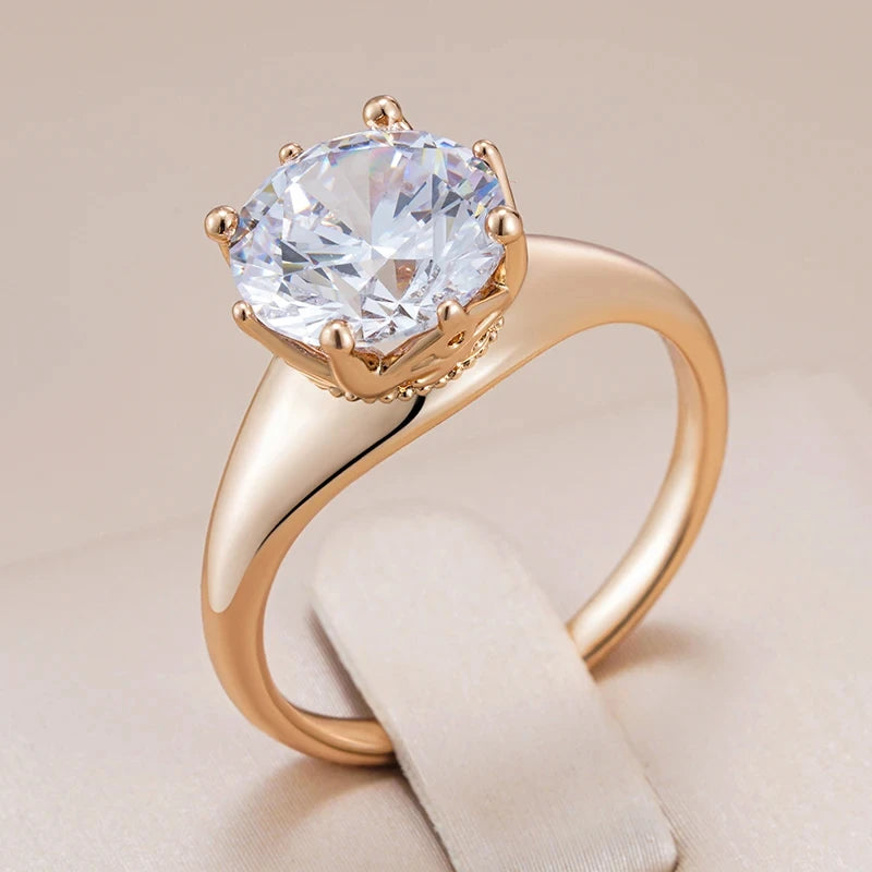 Anel Minimalista com Zircônia em Formato de Diamante e Acabamento em Ouro Rosé 14K