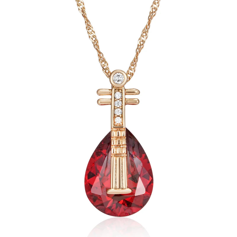 Colar Vintage com Gota Rubi e Acabamento em Ouro Rosé 14K