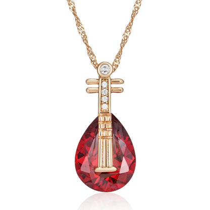 Colar Vintage com Gota Rubi e Acabamento em Ouro Rosé 14K