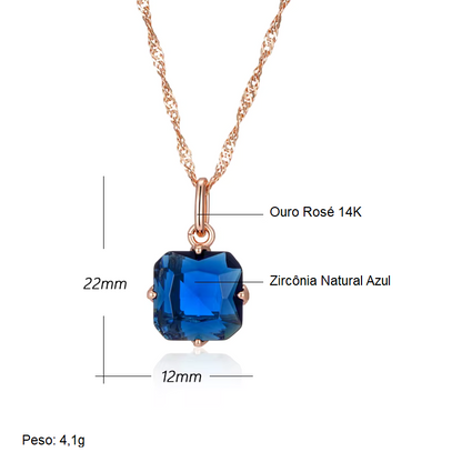 Colar Clássico Quadrado com Acabamento em Ouro Rosé 14K com Zircônia Azul