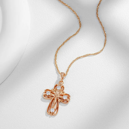 Colar Crucifixo Jesus com Acabamento em Ouro Rosé 14K e Zircônias nas Pontas