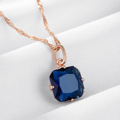 Colar Clássico Quadrado com Acabamento em Ouro Rosé 14K com Zircônia Azul