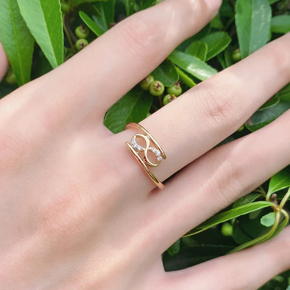 Anel Geométrico Minimalista do Infinito com Zircônias Cravejadas, Acabamento em Ouro Rosé 14K