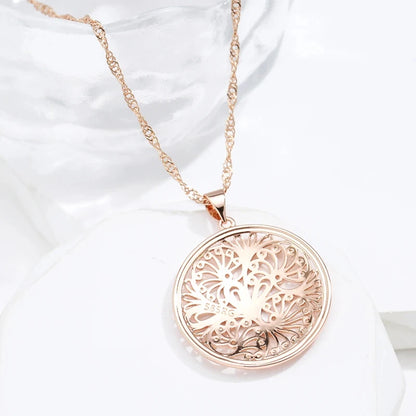 Colar Redondo com Design Oco de Flor Circular e Acabamento em Ouro Rosé 14K