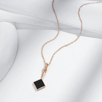 Colar Geométrico Minimalista com Pedra Preta e Acabamento em Ouro Rosé 14K