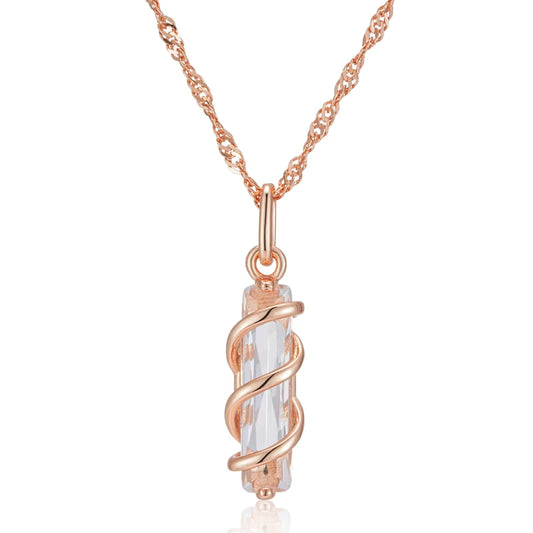 Colar Geométrico Espiral com Acabamento em Ouro Rosé 14K com Zircônia Central