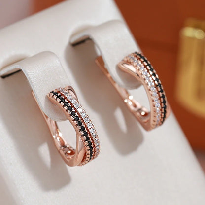 Par de Brincos Luxuosos Circulares Cravejados de Zircônias com Acabamento em Ouro Rosé 14K