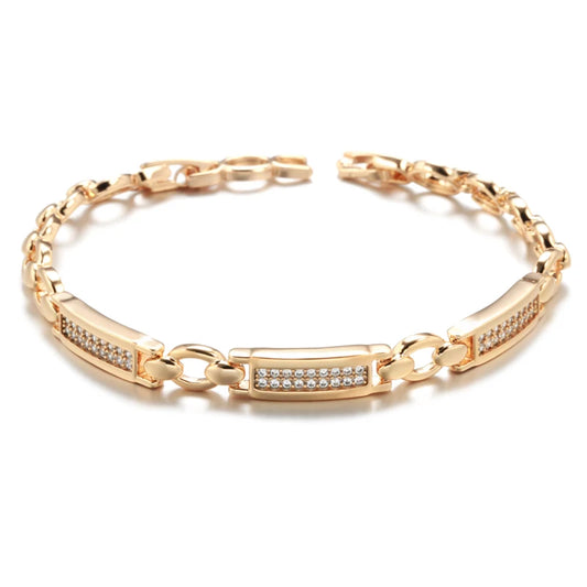 Pulseira Geométrica Elegante com Formas Retangulares Cravejadas de Zircônias, Acabamento em Ouro Rosé 14K