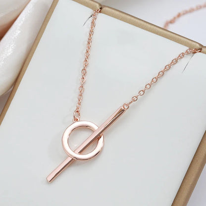 Colar Geométrico Minimalista com Fecho de Bastão e Acabamento em Ouro Rosé 14K