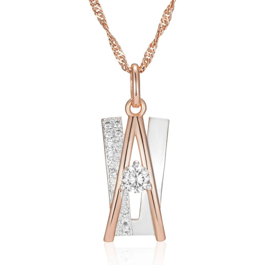 Colar Elegante Design Duplo com Acabamento em Ouro Rosé 14K Cravejado de Zircônias