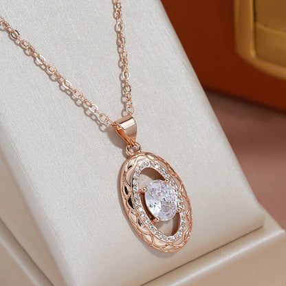 Colar Estilo Oval com Acabamento em Ouro Rosé 14K com Zircônia Natural